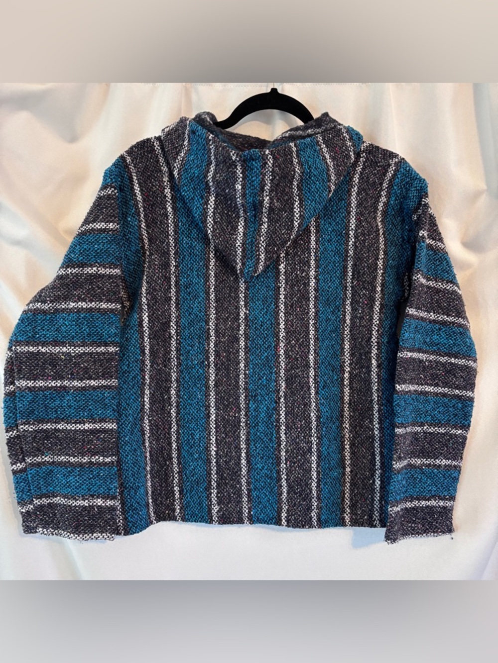 Authentic Men's Baja Hoodie - Teal & Gray Stripes from Mexico. Size Small, Relax - Picture 2 of 4